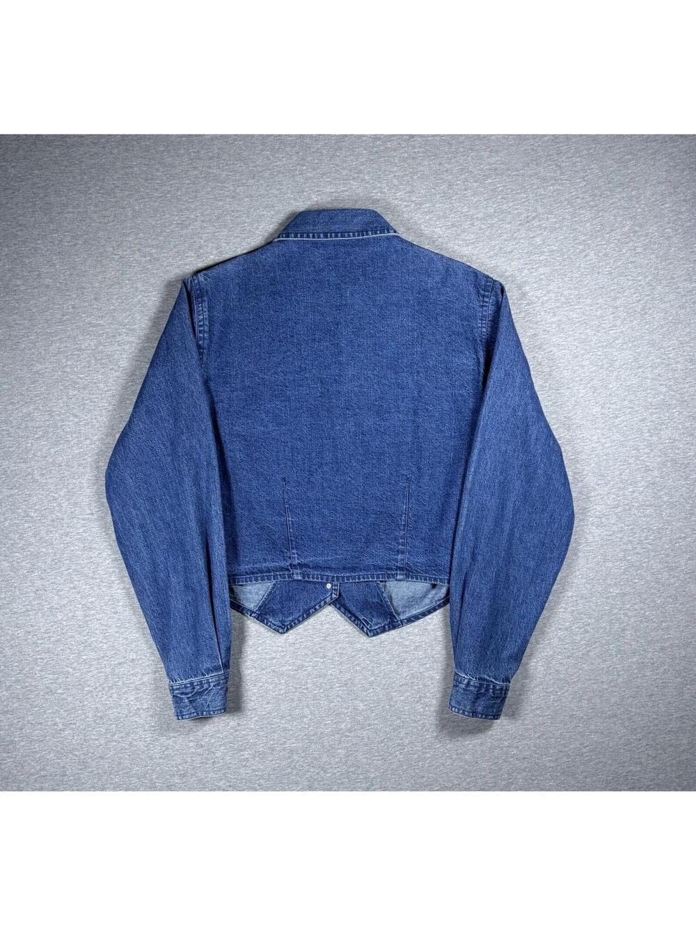 Vintage Western Denim Shirt Women’s MedAztec Tapestry Yoke Cropped Adobe Rose - Picture 4 of 6